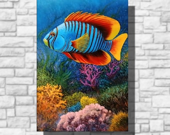 Tropischer Fisch original Ölgemälde auf Leinwand 16 mal 24"