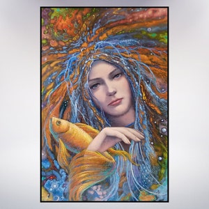 Hand-Painted Mermaid Oil Painting: Fantasy Undersea Art (16x24)