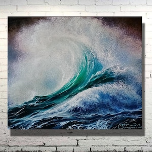Hawaiian Big Wave painting  Seascape Artwork Original Oil Paintin on canvas 20 x 26&quot; Hand painted by GarikArtUA
