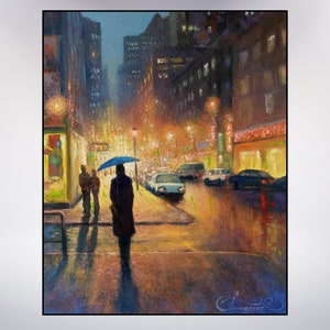 Night Cityscape Oil Painting: Hand-Painted New York Artwork (16x20)