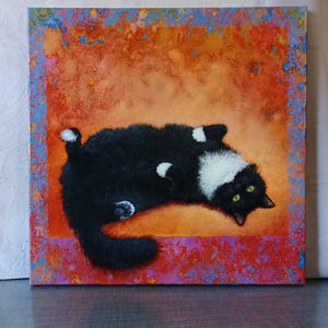 Black Cat Oil Painting: Original Animal Art, 20x20