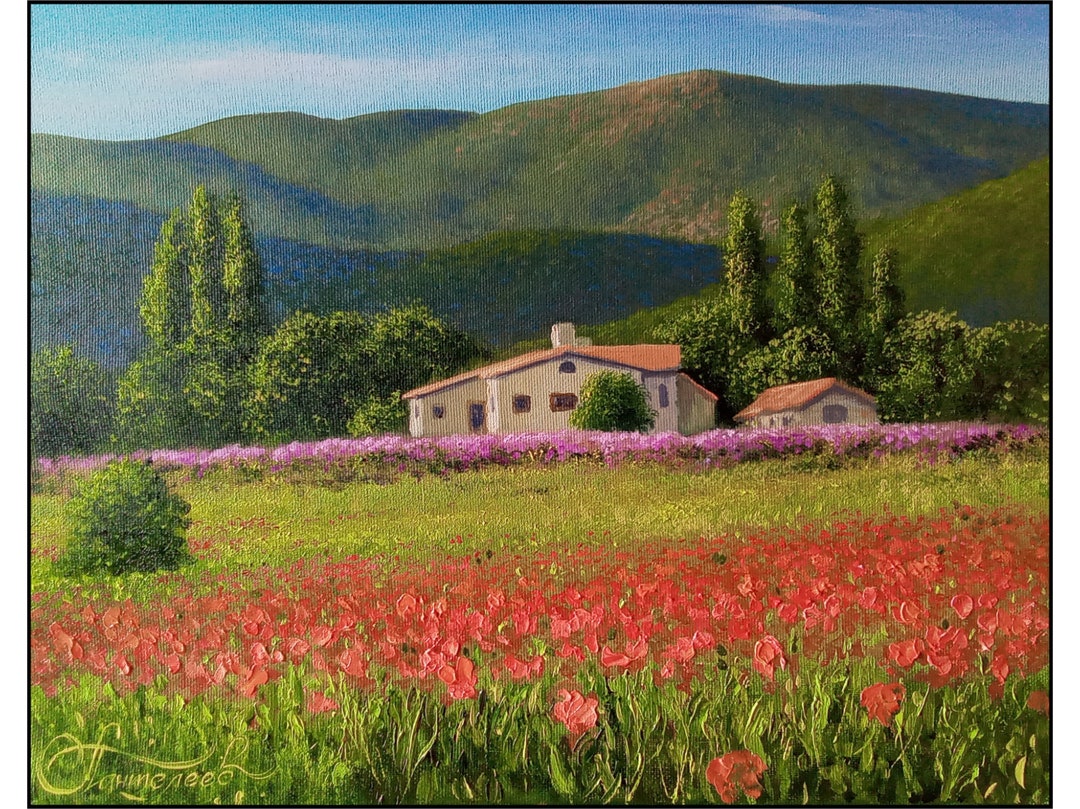 Tuscany Painting Italy Landscape Lavender Field Art Original Etsy