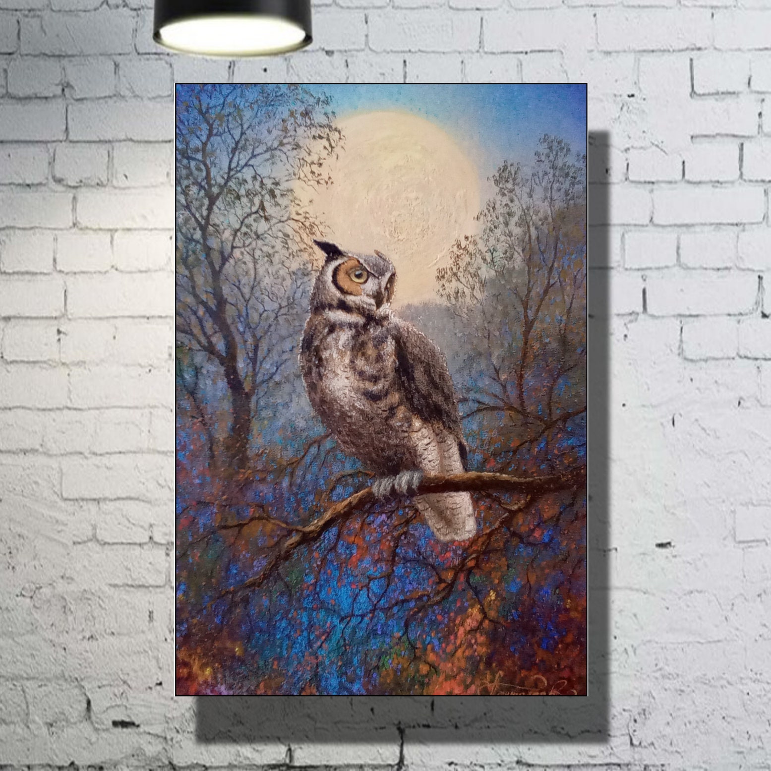 Owl original oil painting Birds art 16 x 24" by GarikArtUA