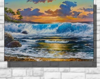 Seascape  Painting,  Hawaii art , Ocean Coast Artwork, 20x28"