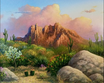 Arizona Painting: Desert Sunset landscape Original Oil Artwork (20x24)