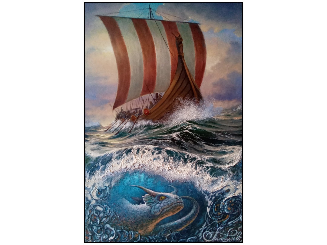 Viking Ship Painting Seascape Artwork Sailboat Original Oil Etsy UK
