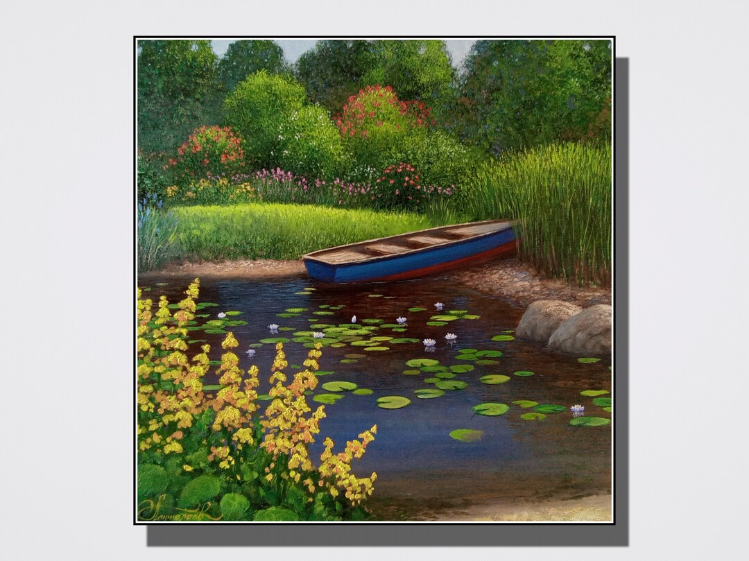 Water Lilies Painting Lotus Pond Artwork Flowers Original Oil Painting ...