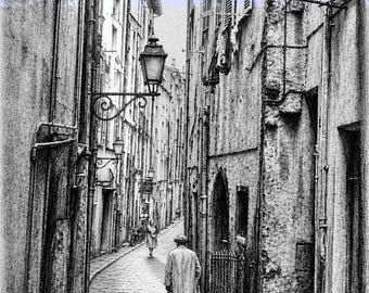 Old Menton France Street Scene, French Riviera Cobblestone Alley, Mediterranean Coastal Art Print, South of France Wall Decor