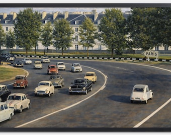 Vintage Paris 1960er Straßenszene, klassische französische Autos, eingefärbter Fotodruck (gerahmt)