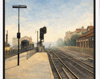 Vintage Amiens Bahnhof Aquarell Druck, Französisches Reiseplakat, Mid-Century Kunst