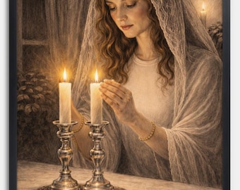 Kundenspezifisches Shabbat-Kerzenbeleuchtungs-Porträt - personalisierte jüdische Kunst vom Foto
