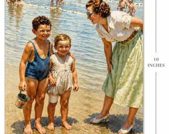 Vintage Kunstdruck 1950er Jahre Küstenlandschaft, Strandszene mit Rahmen, Kunstdruck am Meer (8x10)