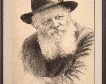 Rabbi Menachem Mendel Schneerson Portrait Print, Lubavitcher Rebbe Wall Art, Judaica Charcoal Drawing, Chabad Rabbi Art, Jewish Gift