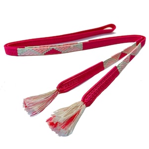 Hot pink and white silk obijime with triangle motifs