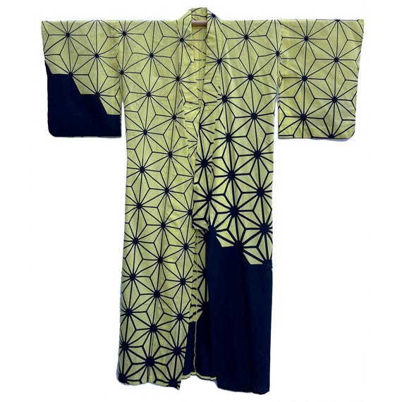 Butter yellow yukata with dramatic asymmetrical a… - image 3
