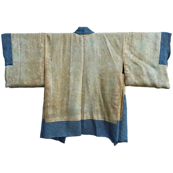 Medium blue silk shibori haori with dyed wheel mo… - image 5