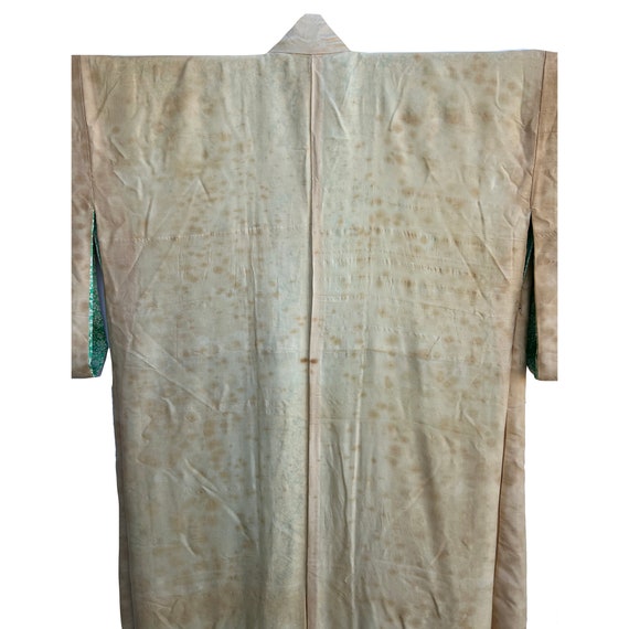 Bright green silk crepe kimono with small plum bl… - image 8