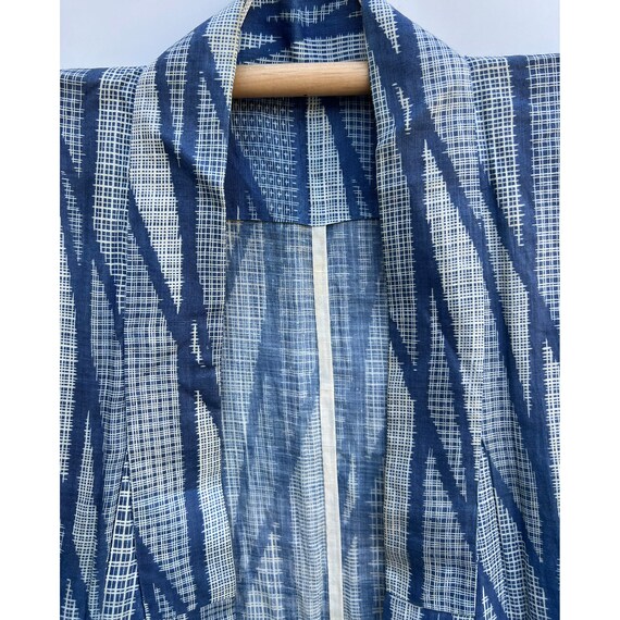 Medum blue and white cotton-hemp summer kimono wi… - image 4