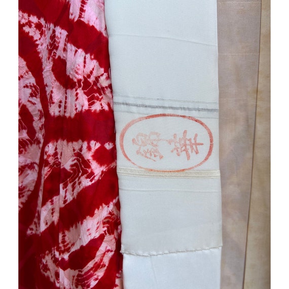 Vivid red shibori silk nagajuban with shibori dye… - image 6