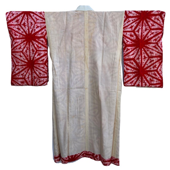 Vivid red shibori silk nagajuban with shibori dye… - image 4