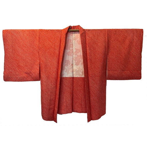 Bright orange silk all over shibori haori - image 3