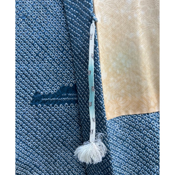 Medium blue silk shibori haori with dyed wheel mo… - image 6
