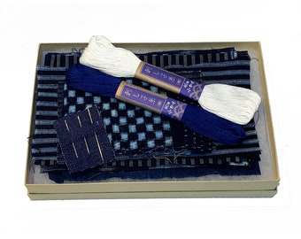 Japanese vintage indigo fabric patch kit