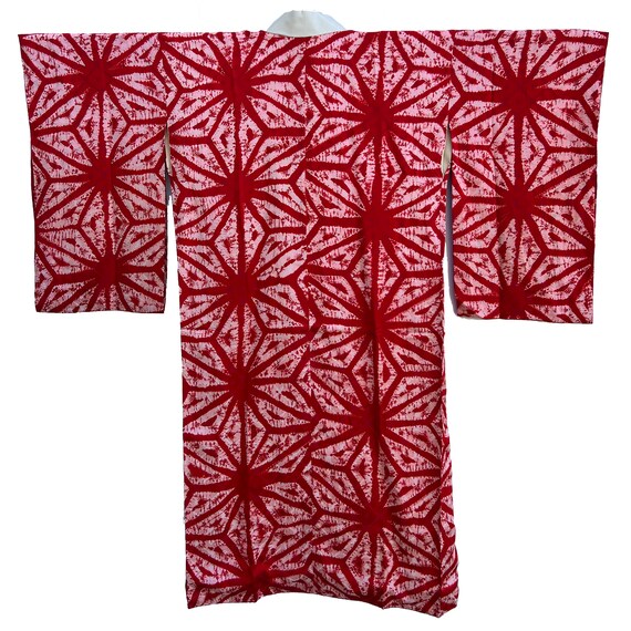 Vivid red shibori silk nagajuban with shibori dye… - image 3