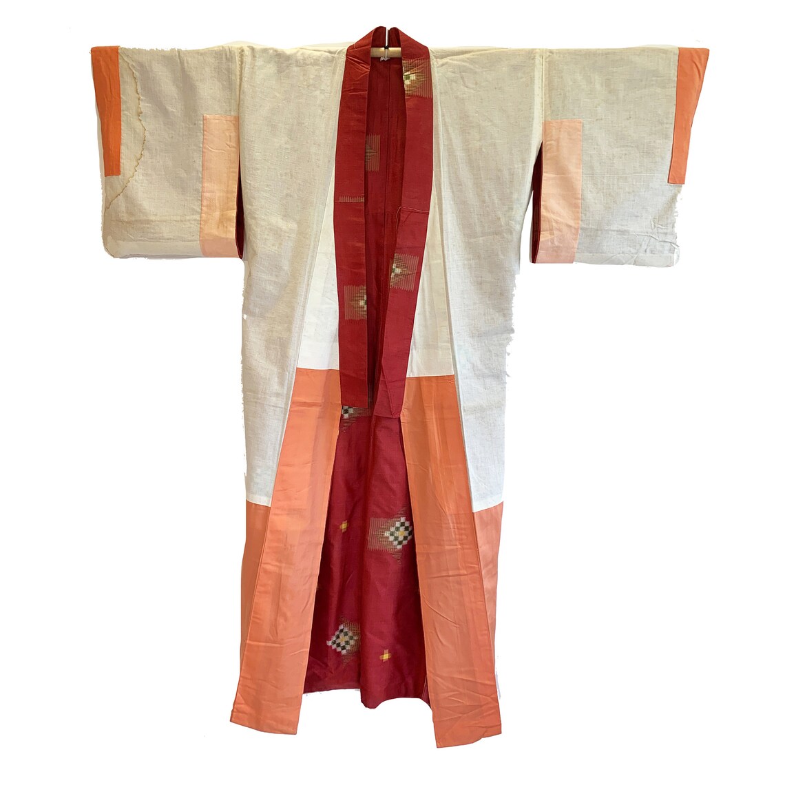 Brick Red Silk/cotton Blend Kimono With Diamond Geo Print Etsy