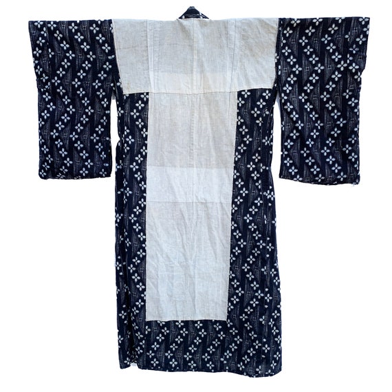 Black and white kasuri cotton kimono with abstrac… - image 5