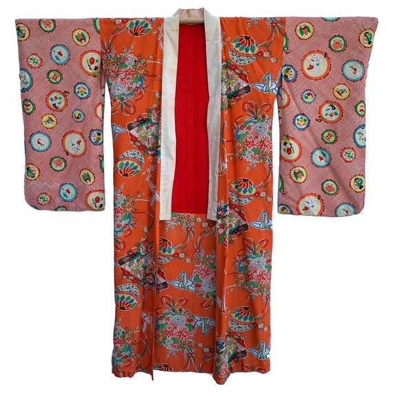 Vintage rayon chufurisode juban with bold mixed a… - image 1