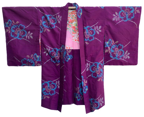 Plum meisen silk haori with floral branch pattern - image 3