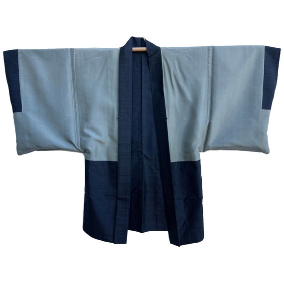 Black and blue silk tsumugi mens haori with kikko… - image 4