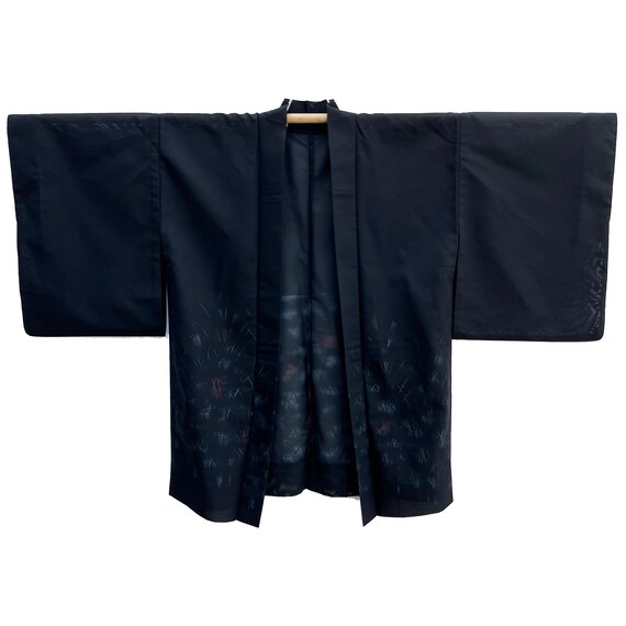 Black synthetic sheer summer haori with subtle pa… - image 1
