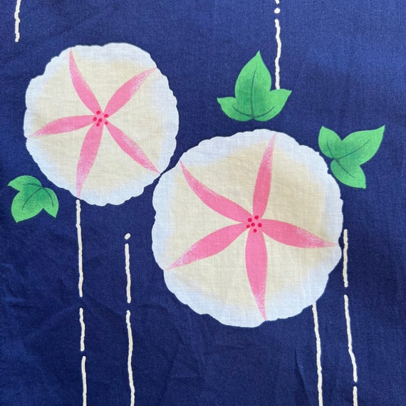 Navy cotton yukata with morning glories and wavy … - image 4