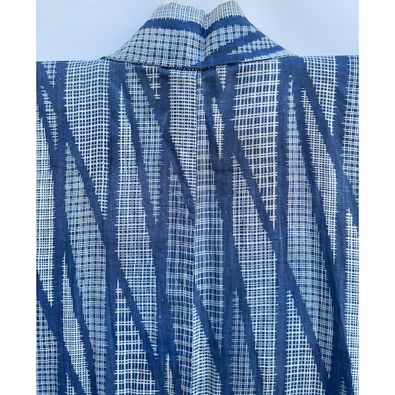 Medum blue and white cotton-hemp summer kimono wi… - image 3