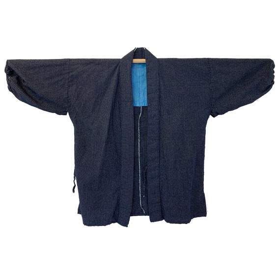 Deep navy cotton douchugi wrap jacket with fine p… - image 1