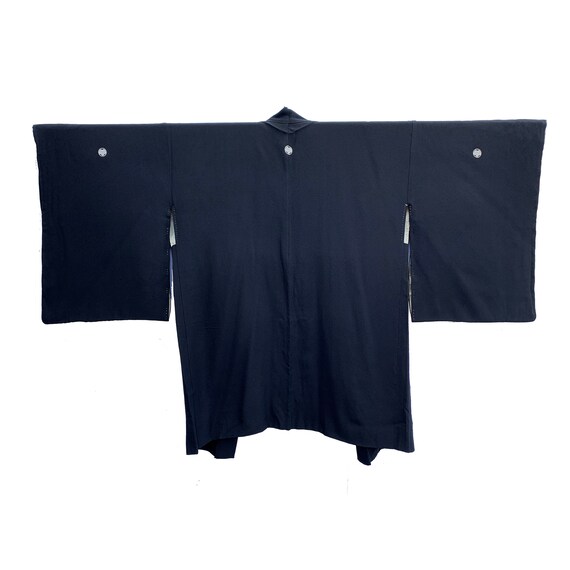 Plain black silk crepe haori with family crests - Gem