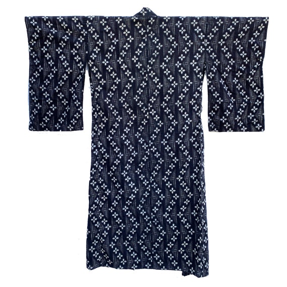 Black and white kasuri cotton kimono with abstrac… - image 1