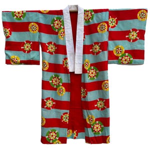 Antique silk nagajuban with bold stripes and wheel pattern