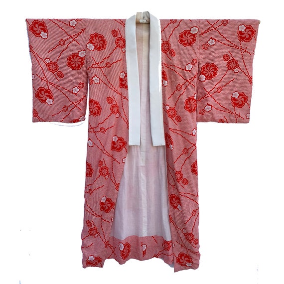 Vintage rayon juban with red and white shibori an… - image 3