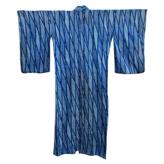 Medum blue and white cotton-hemp summer kimono wi… - image 1