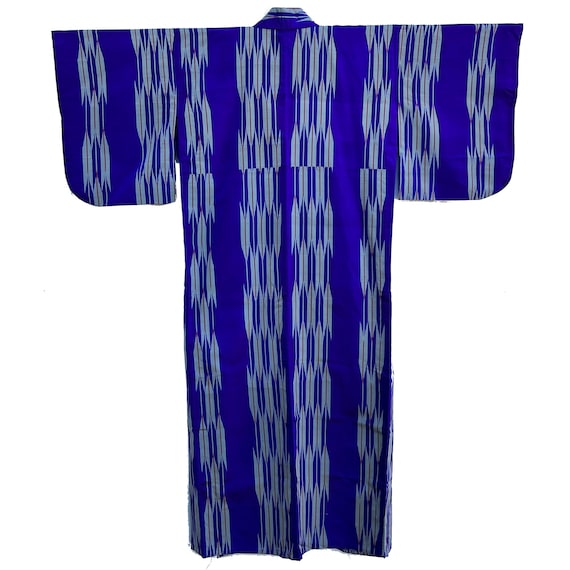 Purple meisen silk hitoe kimono with yabane pattern