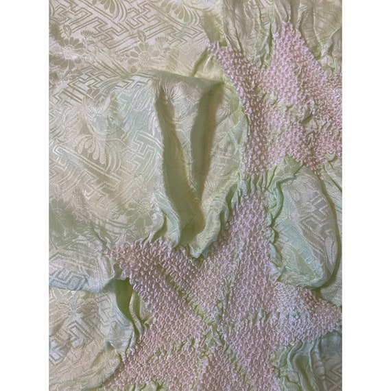 Pale lime green silk shibori obiage with maple le… - image 4