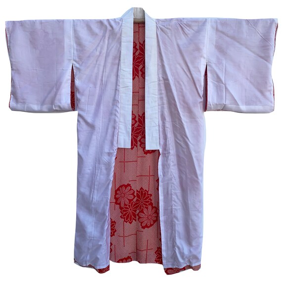 Vintage red and white nagajuban with faux shibori… - image 4