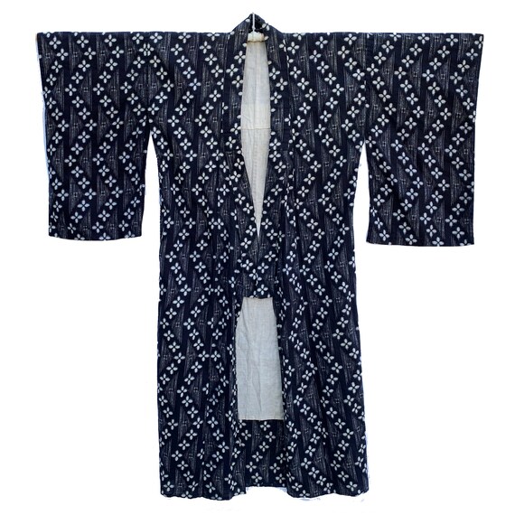 Black and white kasuri cotton kimono with abstrac… - image 3