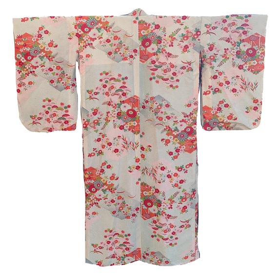 Pale pink girls summer kimono with floral pattern - image 1