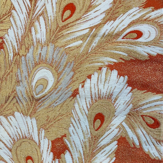 Vintage bold orange and gold silk nagoya obi with… - image 3