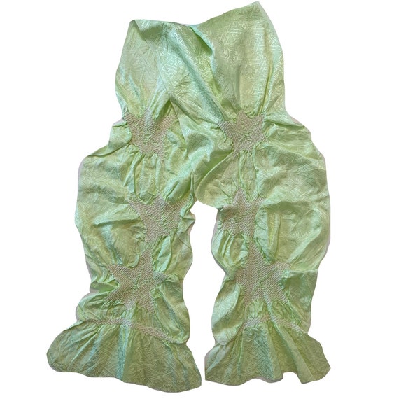 Pale lime green silk shibori obiage with maple le… - image 1