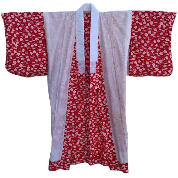 Vintage red and white synthetic crepe nagajuban w… - image 4